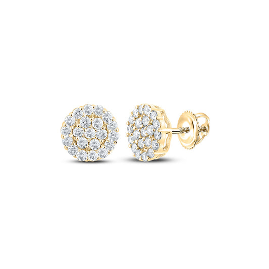 10K Yellow Gold Round Diamond Cluster Earrings 1-3/8 Cttw, Length: 0.42 In, Width: 0.42 In