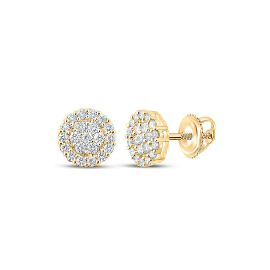 10K Yellow Gold Round Diamond Cluster Earrings 1-5/8 Cttw