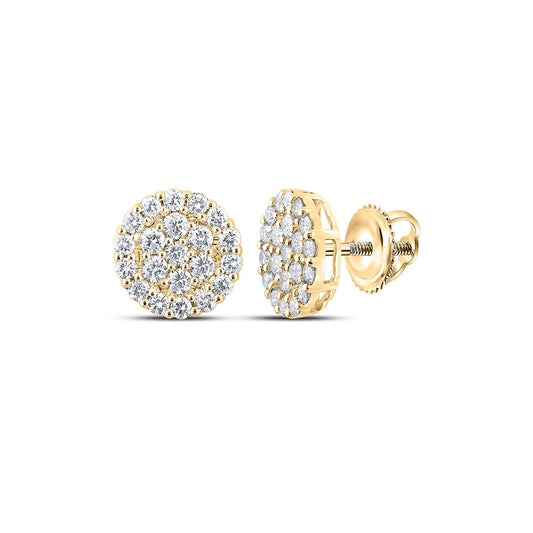 10K Yellow Gold Round Diamond Cluster Earrings 2 Cttw
