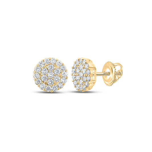 10K Yellow Gold Round Diamond Cluster Earrings 2-1/2 Cttw