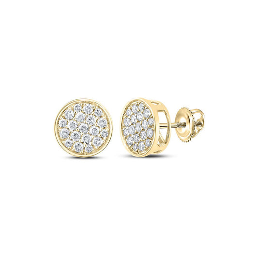 10K Yellow Gold Round Diamond Button Cluster Earrings 1/4 Cttw, Length: 0.28 In, Width: 0.28 In