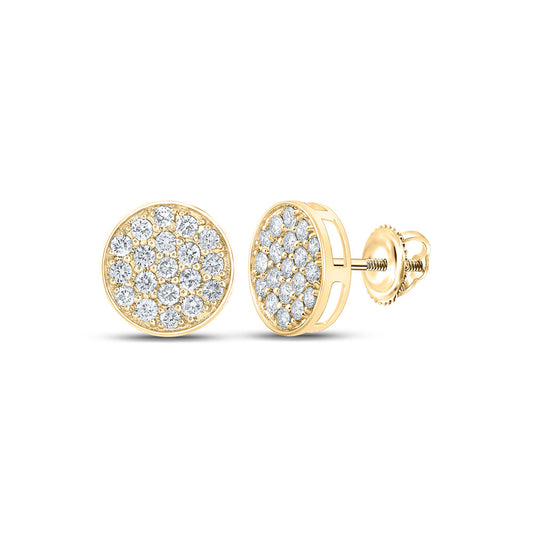 10K Yellow Gold Round Diamond Circle Earrings 7/8 Cttw