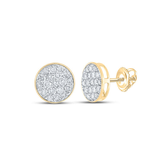 10K Yellow Gold Round Diamond Cluster Circle Earrings 2 Cttw