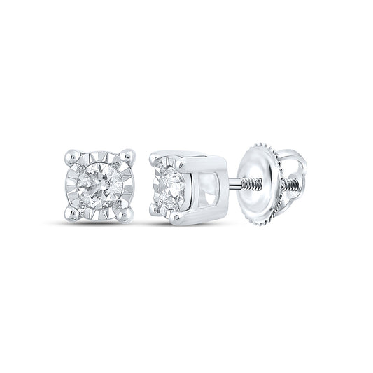 10K White Or Yellow Gold Round Diamond Stud Earrings