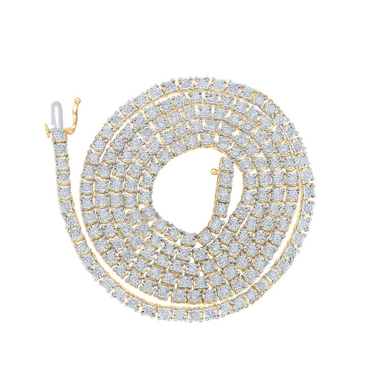 10K Yellow Gold Mens Round Diamond 24-inch Tennis Chain Necklace 3-3/4 Cttw, Length: 24.02 In