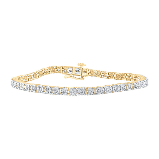 10K Yellow Gold Womens Round Diamond Tennis Bracelet 1 Cttw