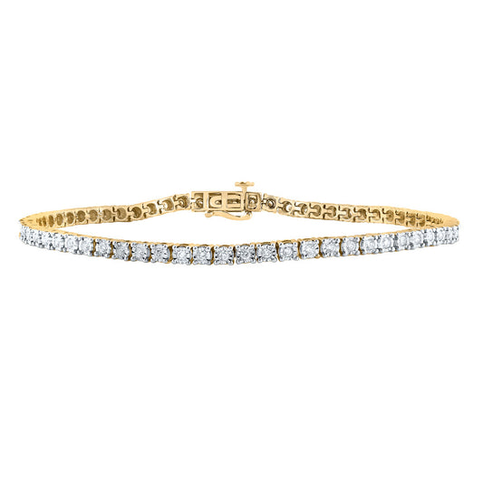 10K Yellow Gold Mens Round Diamond Link Bracelet 1-1/3 Cttw