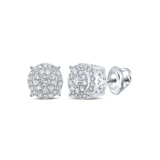10K White Gold Womens Round Diamond Cluster Earrings 1/4 Cttw