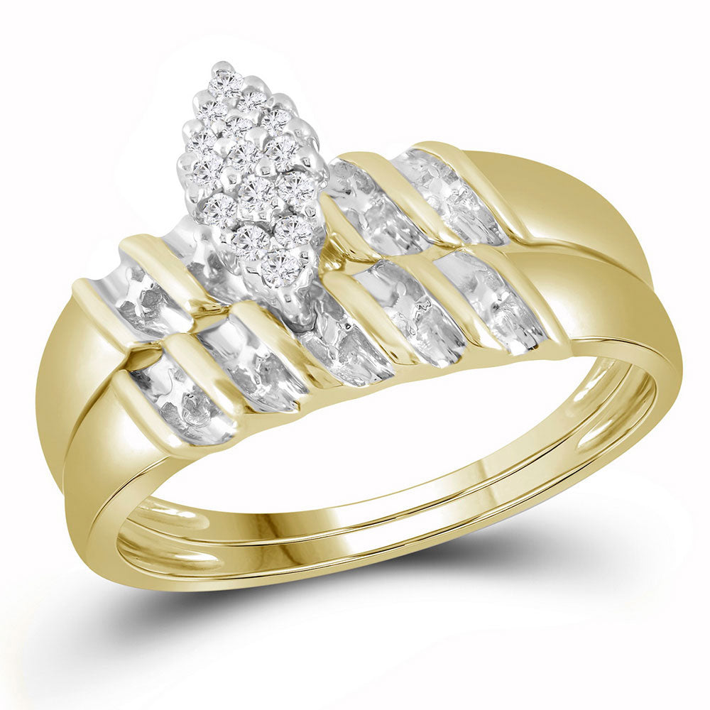 10K Yellow Gold His Hers Round Diamond Cluster Matching Wedding Set 1/10 Cttw, Womens Size: 5-10, Mens Size: 7-13