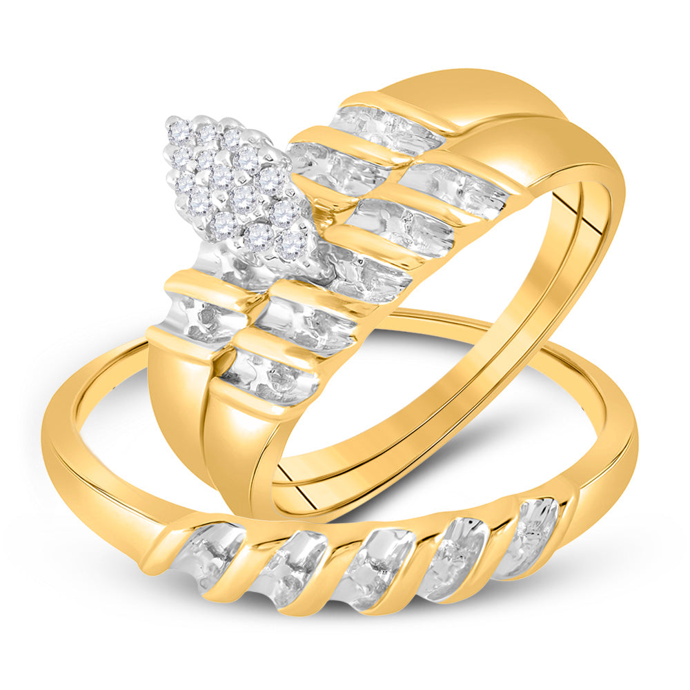 10K Yellow Gold His Hers Round Diamond Cluster Matching Wedding Set 1/10 Cttw, Womens Size: 5-10, Mens Size: 7-13