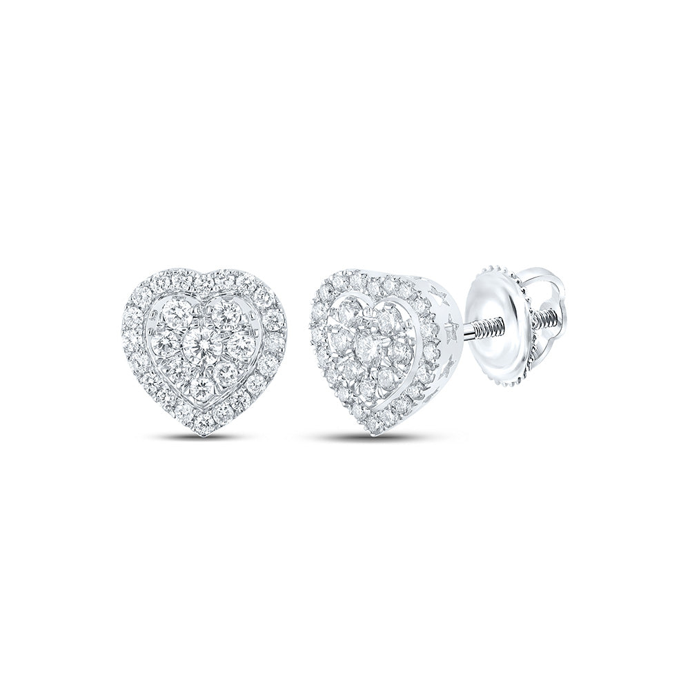 10K White Gold Womens Round Diamond Heart Earrings 1-1/2 Cttw