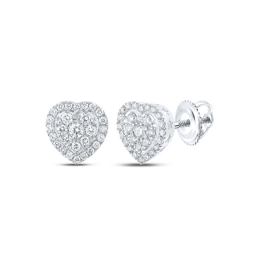 10K White Gold Womens Round Diamond Heart Earrings 1-1/2 Cttw