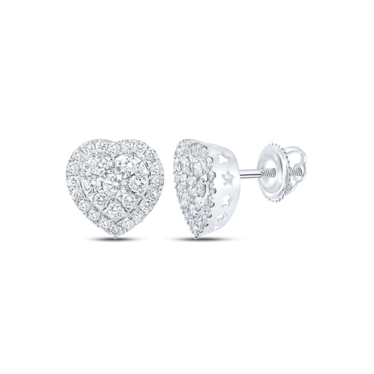 10K White Gold Womens Round Diamond Heart Earrings 2 Cttw