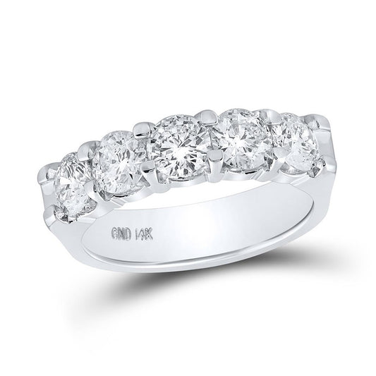 14K White Gold Womens Round Diamond Wedding Machine-set 5-Stone Band 2 Cttw, Womens Size: 5-10