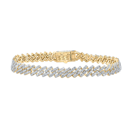 10K Yellow Gold Mens Round Diamond Link Bracelet 7-5/8 Cttw, Length: 8.98 In, Width: 0.33 In