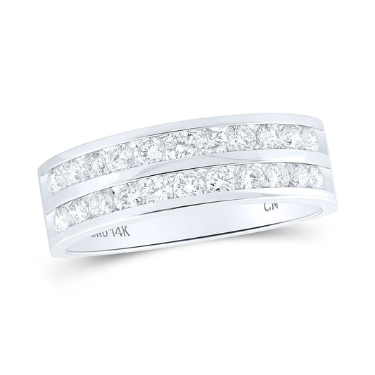 14K White Gold Mens Round Diamond Wedding Double Row Band Ring 1 Cttw, Mens Size: 7-13