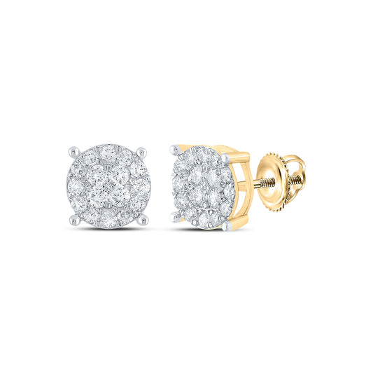 10K Yellow Gold Round Diamond Cluster Earrings 3/4 Cttw, Length: 0.31 In, Width: 0.31 In