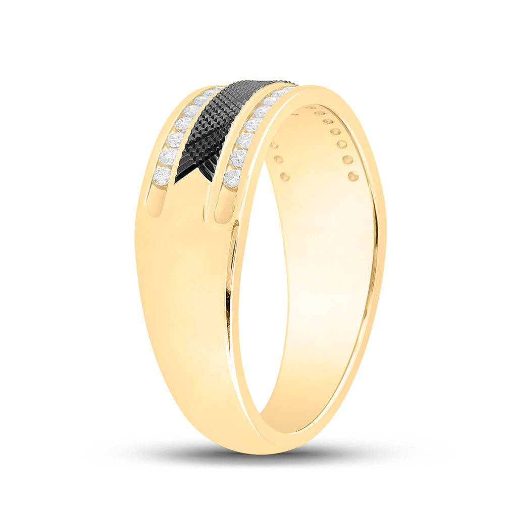 14K Yellow Gold Mens Round Diamond Wedding Band Ring 1/3 Cttw, Mens Size: 7-13