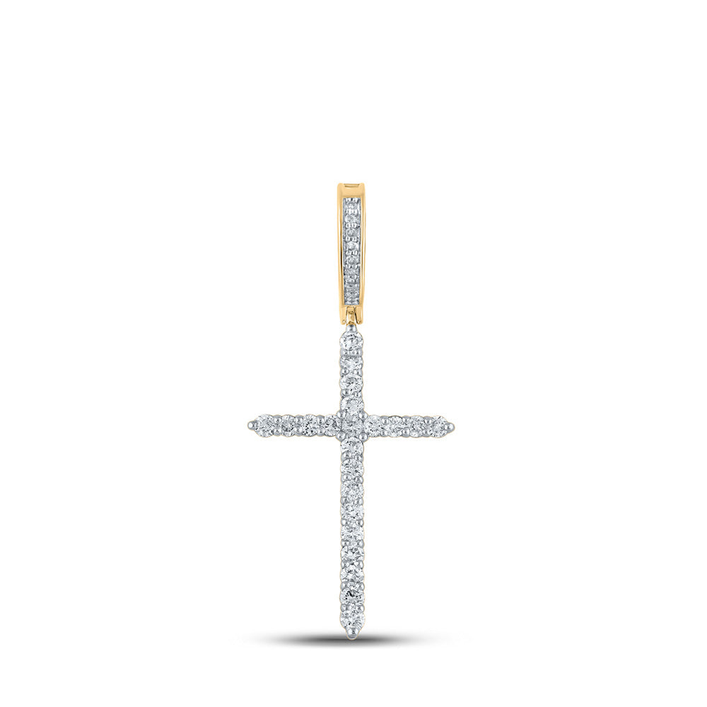 10K Yellow Or White Or Rose Gold Mens Round Diamond Cross Charm Pendant