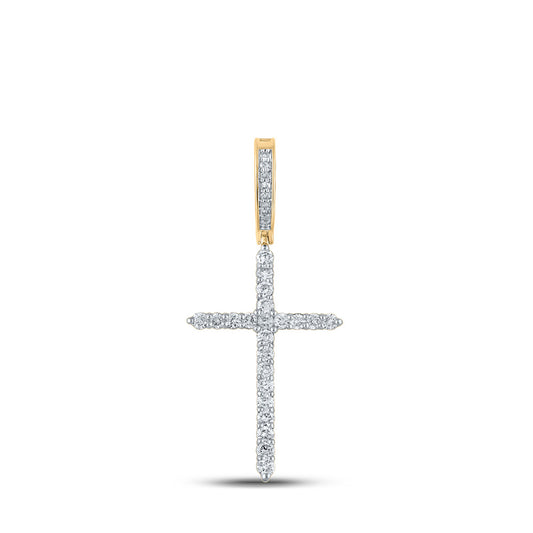 10K Yellow Gold Mens Round Diamond Cross Charm Pendant 1/2 Cttw