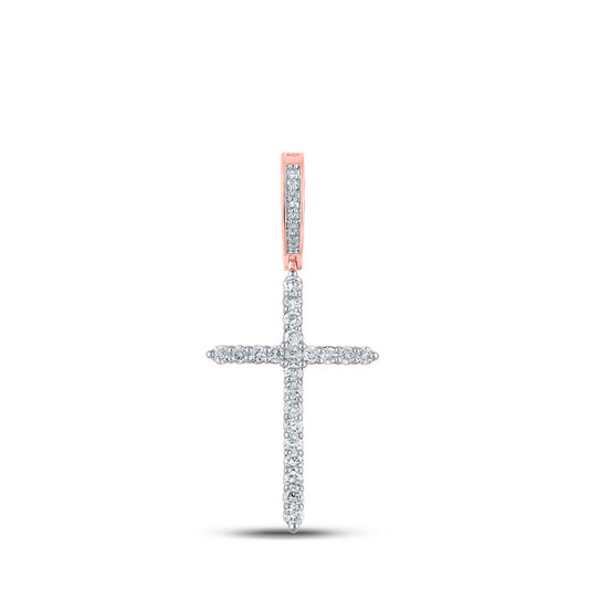 10K Yellow Or White Or Rose Gold Mens Round Diamond Cross Charm Pendant