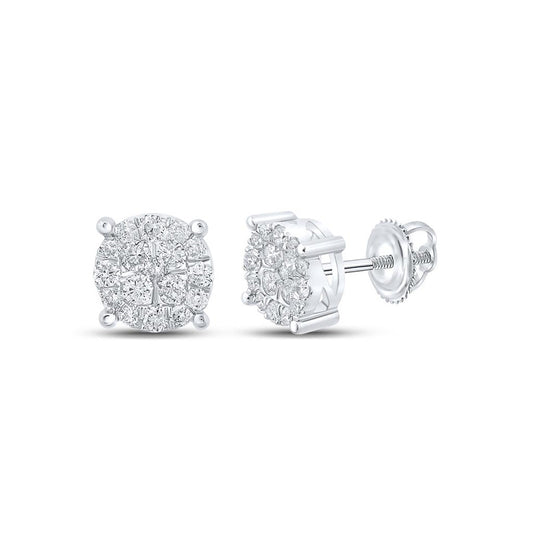 10K White Gold Womens Round Diamond Cluster Earrings 1/2 Cttw