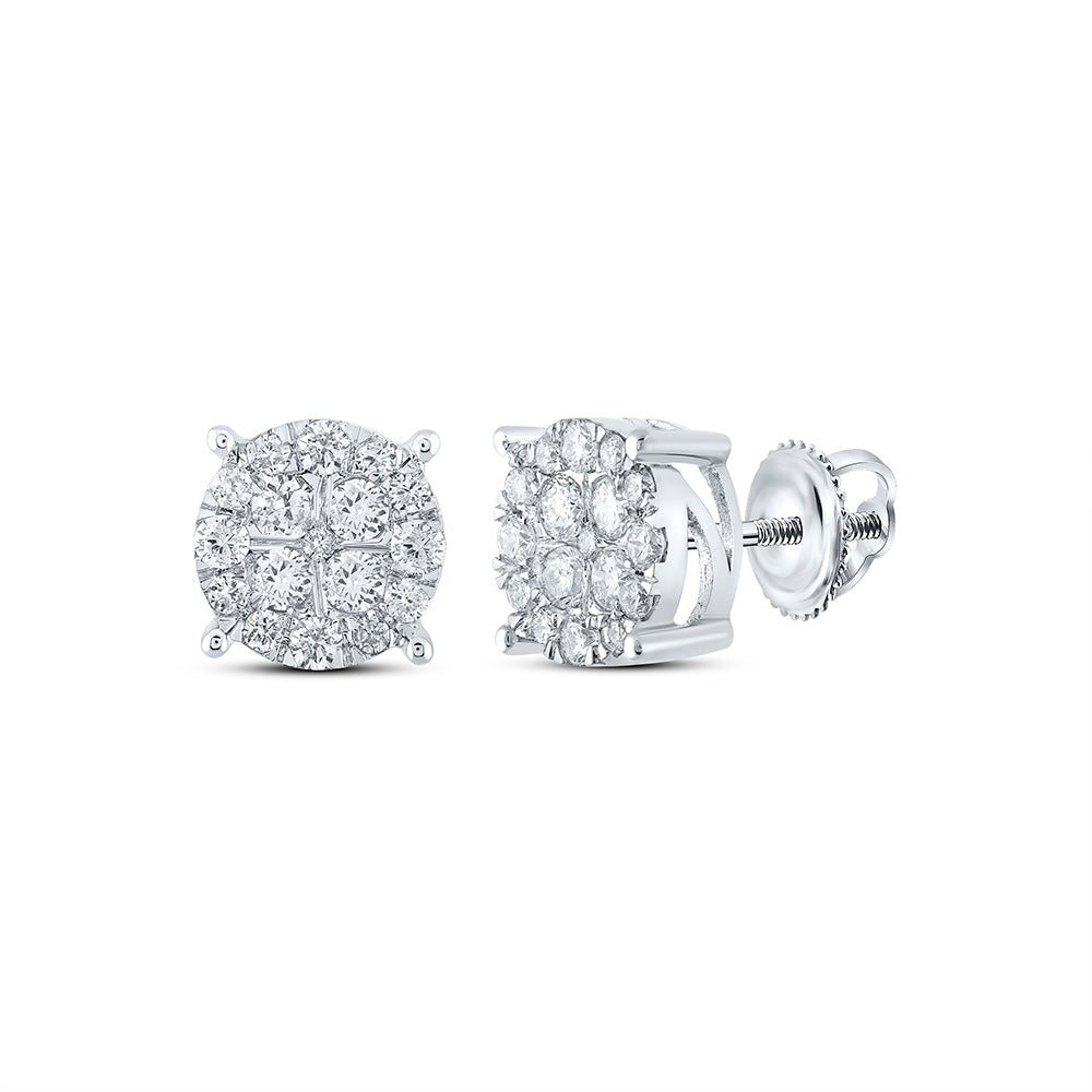 10K White Gold Womens Round Diamond Cluster Earrings 1-1/4 Cttw