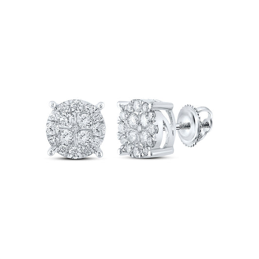 10K White Gold Womens Round Diamond Cluster Earrings 1-1/4 Cttw