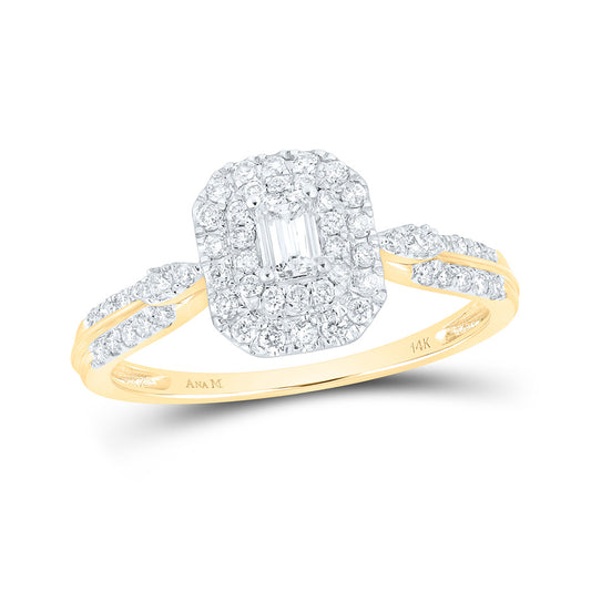 14K Yellow Gold Womens Emerald Diamond Halo Ring 1/2 Cttw, Womens Size: 5-10
