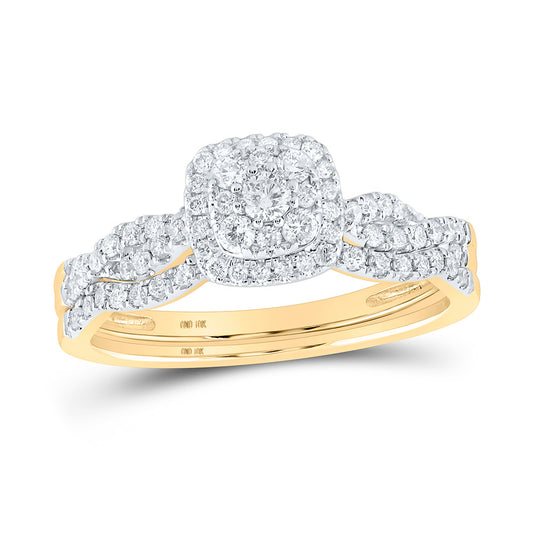 10K Yellow Gold Round Diamond Square Bridal Wedding Ring Band Set 1/2 Cttw, Womens Size: 5-10