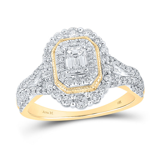 14K Yellow Gold Emerald Diamond Halo Bridal Wedding Engagement Ring 1 Cttw, Womens Size: 5-10