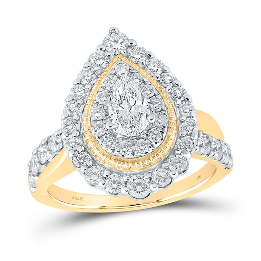 14K Yellow Gold Pear Diamond Halo Bridal Wedding Engagement Ring 1-1/2 Cttw, Womens Size: 5-10