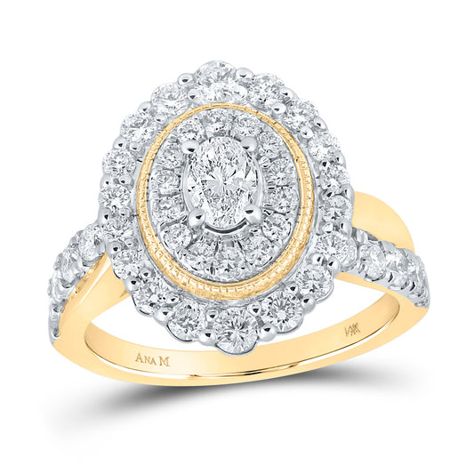 14K Yellow Gold Oval Diamond Halo Bridal Wedding Engagement Ring 1-1/2 Cttw, Womens Size: 5-10