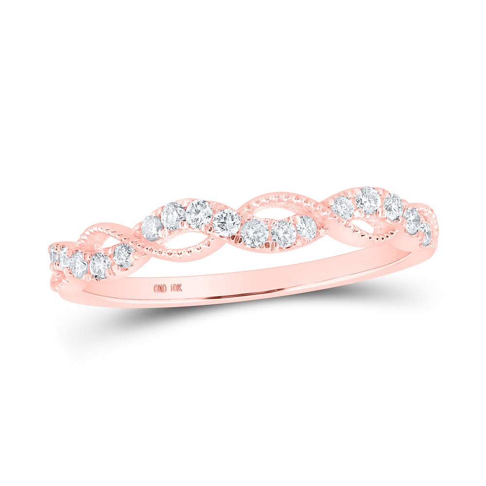 10K Rose Gold Womens Round Diamond Twist Stackable Band Ring 1/5 Cttw, Womens Size: 5-10