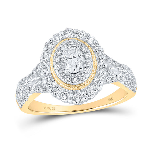 14K Yellow Gold Oval Diamond Halo Bridal Wedding Engagement Ring 1 Cttw, Womens Size: 5-10
