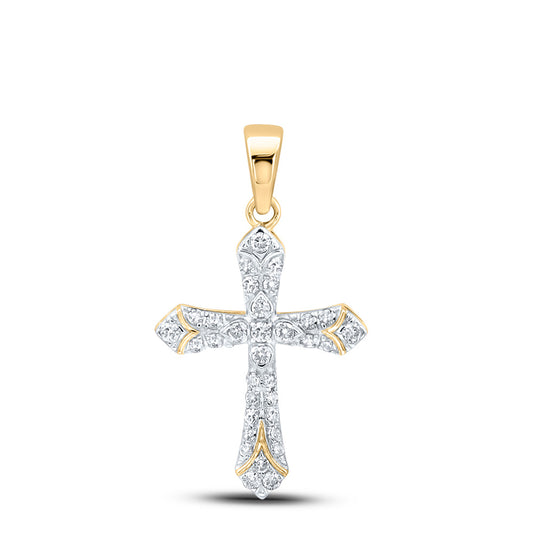 10K Yellow Gold Womens Round Diamond Cross Pendant 1/3 Cttw, Length: 1 In, Width: 0.61 In