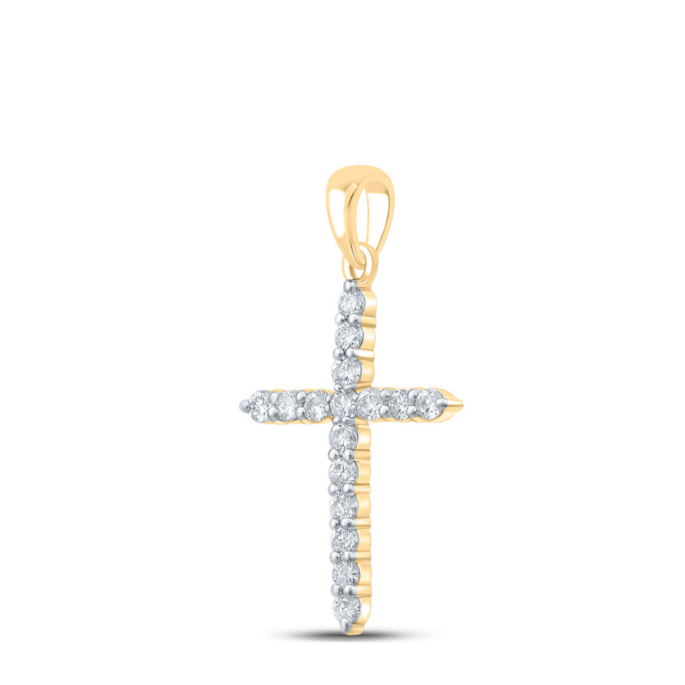 10K Yellow Gold Womens Round Diamond Cross Pendant 1/2 Cttw