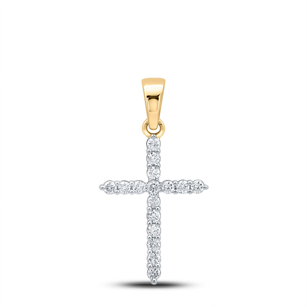 10K Yellow Gold Womens Round Diamond Cross Pendant 1/2 Cttw