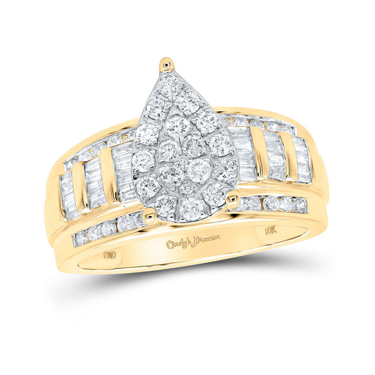 10K Yellow Gold Round Diamond Cluster Bridal Wedding Engagement Ring 1 Cttw, Womens Size: 5-10