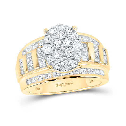 10K Yellow Gold Round Diamond Oval Bridal Wedding Engagement Ring 1-1/2 Cttw, Womens Size: 5-10