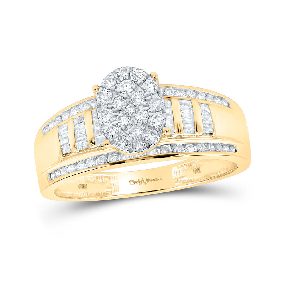 10K Yellow Gold Round Diamond Oval Bridal Wedding Engagement Ring 1/2 Cttw, Womens Size: 5-10