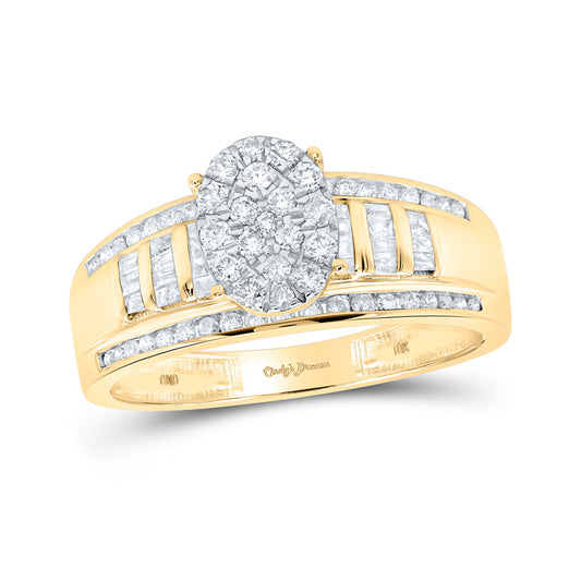 10K Yellow Gold Round Diamond Oval Bridal Wedding Engagement Ring 1/2 Cttw, Womens Size: 5-10