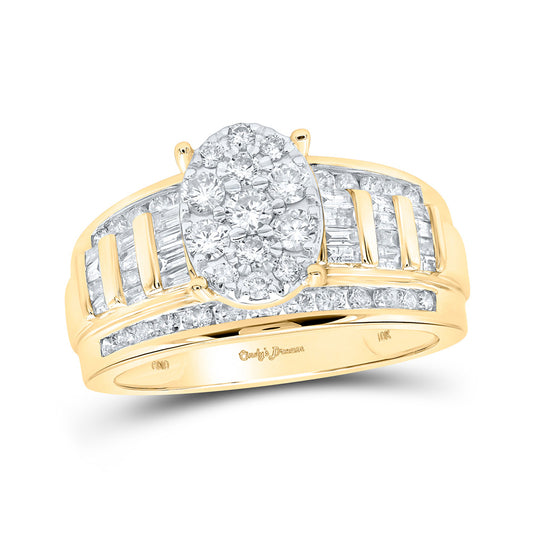 10K Yellow Gold Round Diamond Oval Cluster Bridal Wedding Engagement Ring 1 Cttw, Womens Size: 5-10