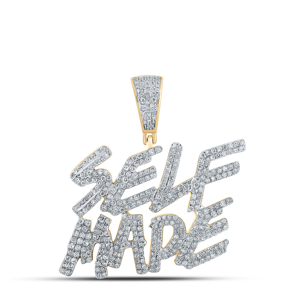 10K Yellow Gold Mens Round Diamond Phrase Charm Pendant