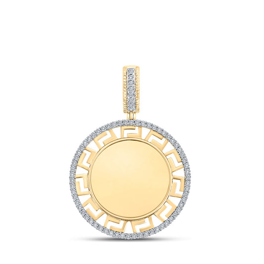 10K Yellow Gold Mens Round Diamond Memory Circle Charm Pendant 1/5 Cttw, Length: 2.07 In, Width: 1.46 In