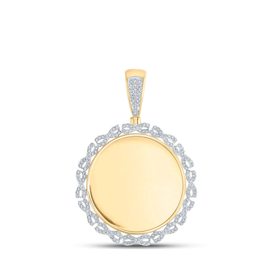 10K Yellow Gold Mens Round Diamond Memory Circle Charm Pendant 1/2 Cttw, Length: 1.8 In, Width: 1.27 In