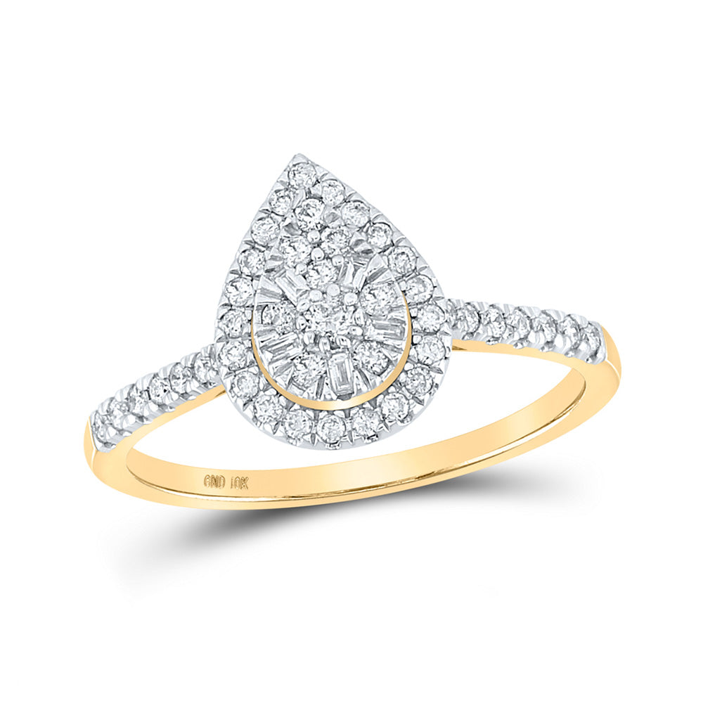 10K Yellow Gold Womens Round Diamond Teardrop Ring 1/3 Cttw, Womens Size: 5-10