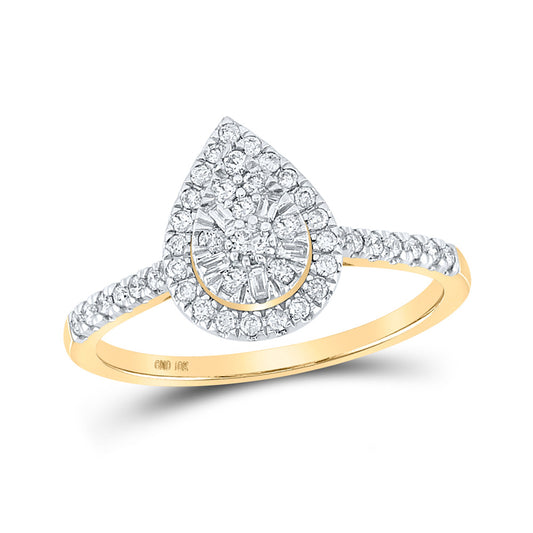 10K Yellow Gold Womens Round Diamond Teardrop Ring 1/3 Cttw, Womens Size: 5-10