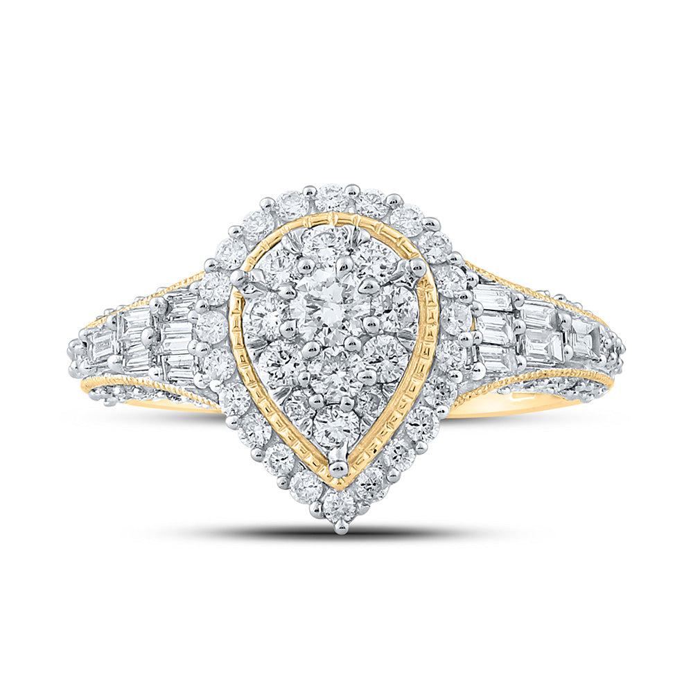 10K Yellow Or White Gold  Womens Round Diamond Teardrop Ring 1-1/4 Cttw, Womens Size: 5-10