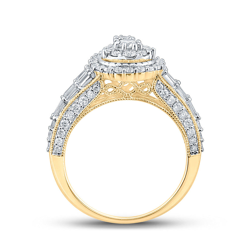 10K Yellow Or White Gold  Womens Round Diamond Teardrop Ring 1-1/4 Cttw, Womens Size: 5-10